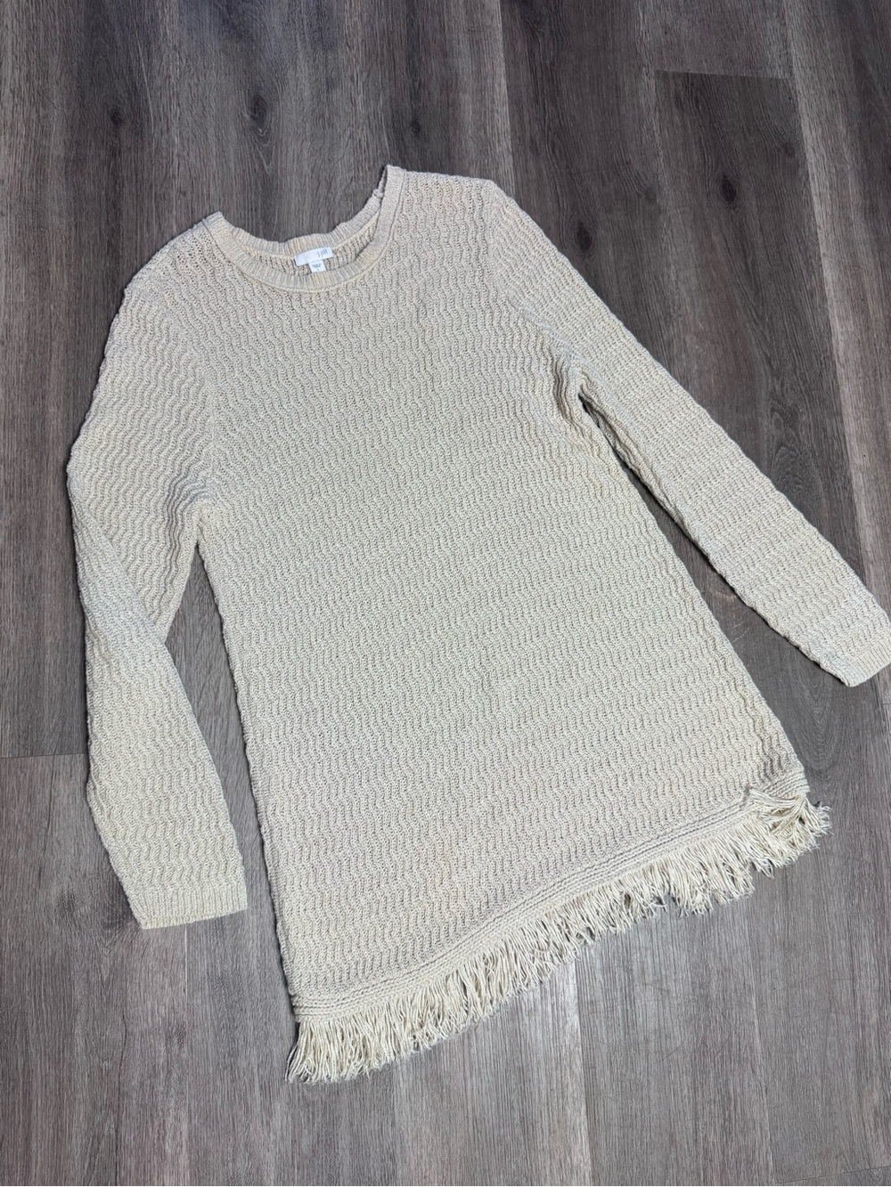 J. Jill Cream Fringe-Hem Crewneck Tunic